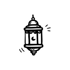 Hand drawn illustration of a Ramadan lantern with a crescent moon symbol.