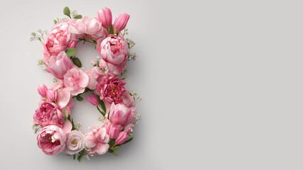 Flowers arranged in the shape of the number eight for celebration activities during spring or summer season