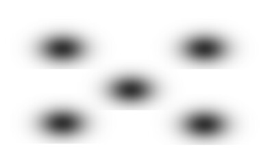 Abstract symmetrical pattern of five dark gray textured voxel dome shapes