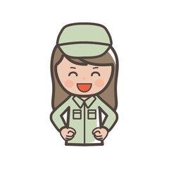 満面の笑みでドヤ顔のかわいい女性作業員のイラスト