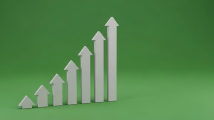 Increasing growth chart with upward arrows on green background
