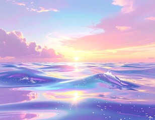 Serene ocean waves at sunset with pastel sky and warm sunlight