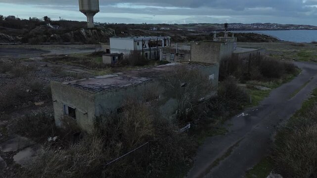 Apocalyptic Octel chemical facility aerial view abandoned industrial factory offices and wasteland