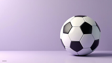 A classic soccer ball rests in lavender light&mdash;gentle geometry, quiet poise, and the softness of anticipation.
