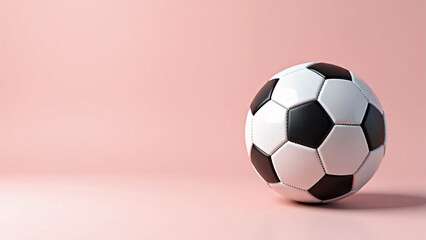 A classic soccer ball rests in pink light&mdash;soft geometry, playful contrast, and the calm before the game.
