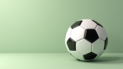 A classic soccer ball rests in green light&mdash;clean geometry, quiet energy, and the calm before the game.
