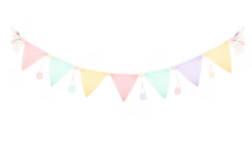 Pastel colored party bunting with decorative shells