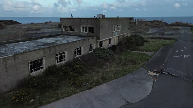 Disused Octel Bromine chemical facility aerial view abandoned industrial offices and wasteland