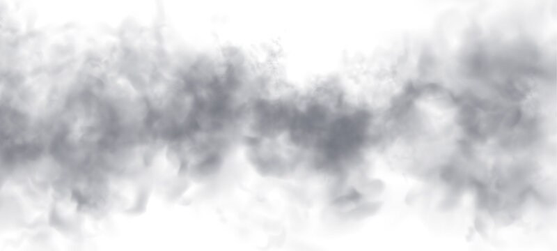 Dense white smoke clouds on a white background. Includes fog, mist, and atmospheric steam effects. High-resolution cutout smoke and cloud PNG vector illustration.