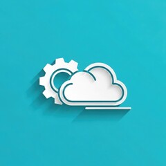 Cloud computing and gear icon on blue background for tech concepts