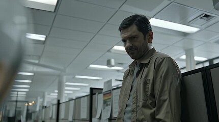 Reflecting on workplace challenges, a professional office worker leans, conveying deep disappointment and stress