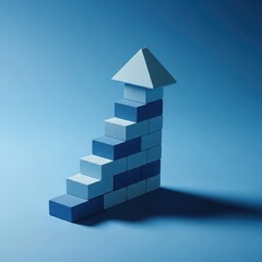 Business growth concept with blue blocks forming staircase to success
