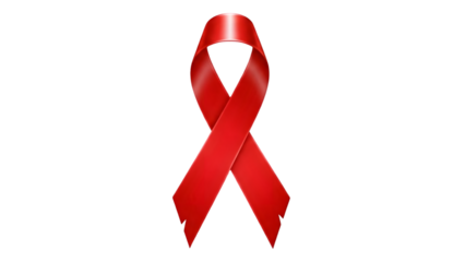 Red ribbon symbol for aids awareness on black background