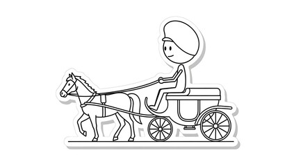 Fototapeta premium Simple Line Drawing of a Person Riding a Horse-Drawn Carriage.