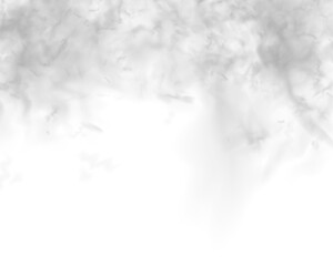 Soft white clouds and gray smoke layers on a white background. Atmospheric effects including fog, steam, and mist. Cutout smoke and cloud PNG high-resolution file vector.
