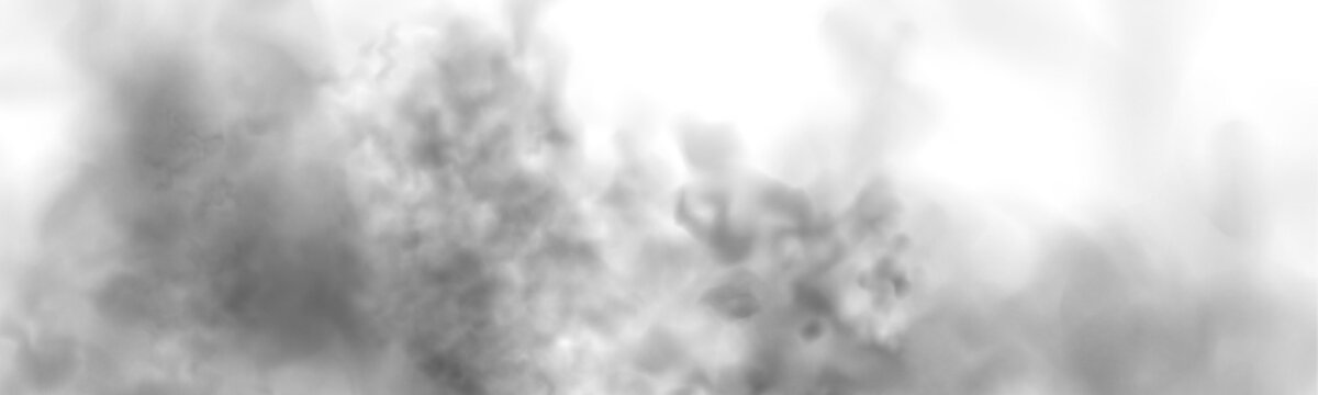 Gray smoke curls and mist layers on a white background. Detailed smoke, fog, and cloud textures for digital projects. High-resolution cutout smoke and cloud PNG file vector.