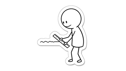 Fototapeta premium Stick Figure Drawing a Wavy Line with a Ruler.