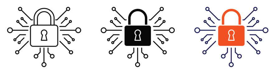 Cybersecurity Padlock Icon Set Representing Data Protection, Network Security, and Digital Privacy © mr fida 