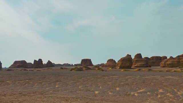 Yadan National Geological Park With Red Rocks In Dunhuang, Gansu Province, China - Panning Shot