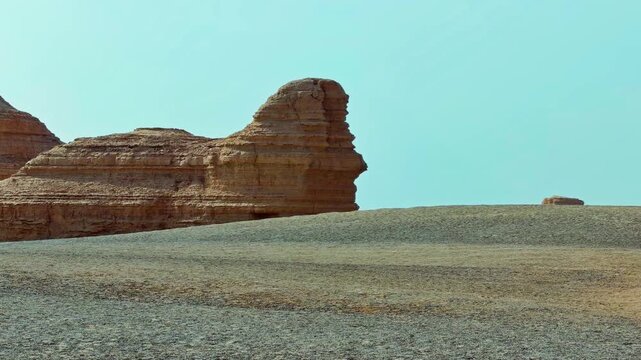 View Of Rock Formations At Yadan National Geological Park In Dunhuang, Gansu Province, China - Panning Shot