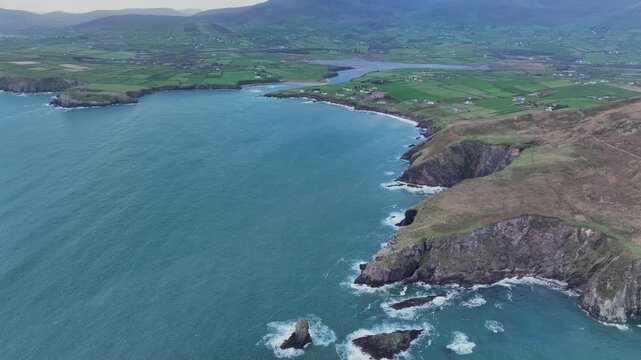 Aerial Ireland Kenmare Bay and rugged coast of Dingle Kerry