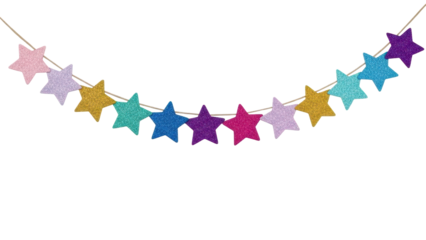 Stars Garland: a beautiful arrangement of colorful star-shaped decorations is strung together, creating a festive atmosphere. A creative decorative concept for any occasion.