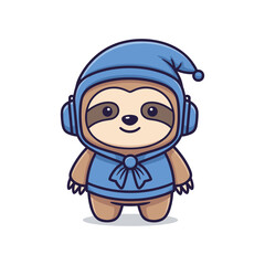 Fototapeta premium Adorable Sloth Wearing Blue Winter Outfit and Headphones