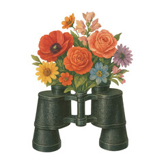 Fototapeta premium PNG Floral binoculars vintage illustration