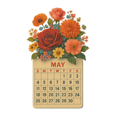 Fototapeta premium PNG Vintage floral calendar illustration