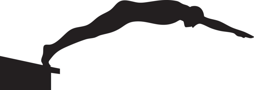 Swimmer diving off starting block silhouette isolated on white background minimalist swimming competition and water sports illustration