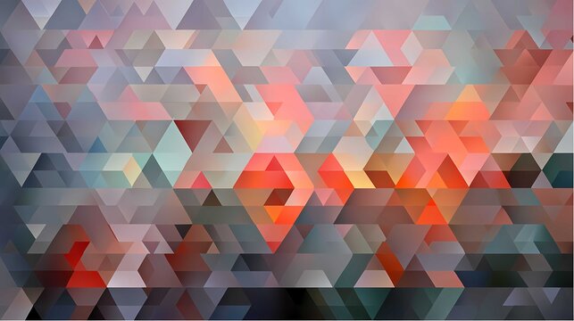 Abstract geometric mosaic of colorful triangles with warm and cool gradients