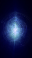 Fototapeta premium Ethereal blue light explosion forming a nebulous glowing sphere in dark space, symbolizing energy and cosmic creation