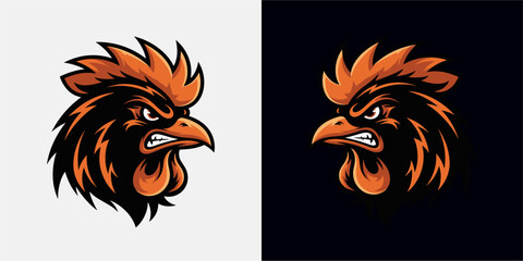 Fierce Rooster Logo Design, Graphic Art, Digital Illustration, Bold Colors, Creative Concept