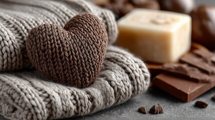 Brown Knitted Heart on Scarf for Valentine's Day Gifts