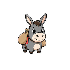 Friendly Little Donkey Carrying Saddle Bags Vector Illustration