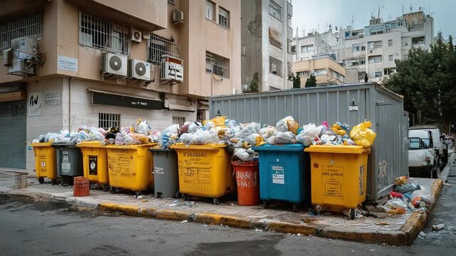 Overflowing Bins: Capturing the image of a busy urban scene overflowing trash receptacles that underscore the importance of proper waste management and the need for sustainable practices.