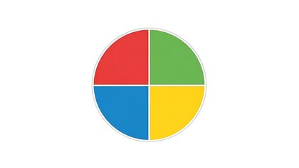 Colorful Pie Chart Divided into Four Equal Segments.