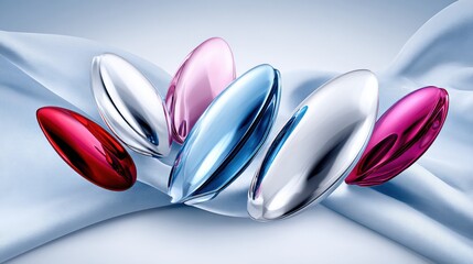 Colorful laundry pods on a soft fabric surface with a light background during daytime