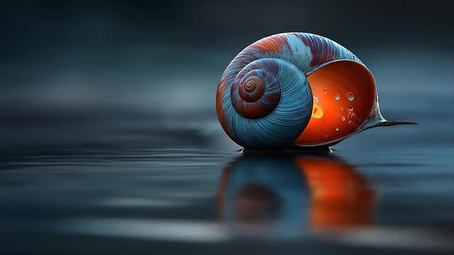 Close up of a colorful snail shell in shallow water