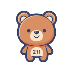Cute Cartoon Bear Illustration with Number 211