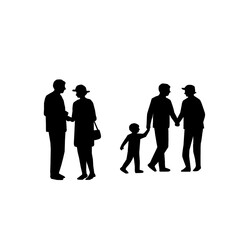Senior People Silhouette Set. Elderly Men and Women Walking Sitting Standing Line Art Vector. Active Aging Lifestyle Illustration. Retirement Couple Family Outdoor Concept.Minimal Black Outline People