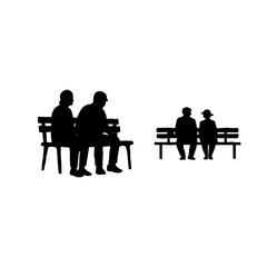Senior People Silhouette Set. Elderly Men and Women Walking Sitting Standing Line Art Vector. Active Aging Lifestyle Illustration. Retirement Couple Family Outdoor Concept.Minimal Black Outline People