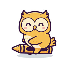 Cute Cartoon Owl Sitting on a Pencil Illustration