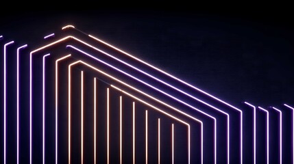 Fototapeta premium Neon arch light installation with purple and orange lines