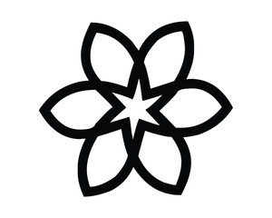 Black and White Star Flower Logo with Five Petals and Geometric Design