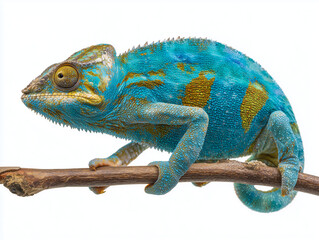Fototapeta premium Colorful Panther Chameleon Perched on Branch Isolated