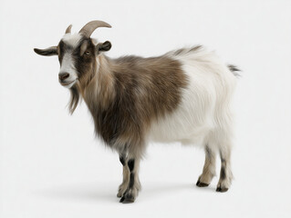 Fototapeta premium Brown Long-Haired Goat Standing Isolated on White Background