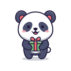 Adorable Panda Bear Holding Gift Box Vector Illustration