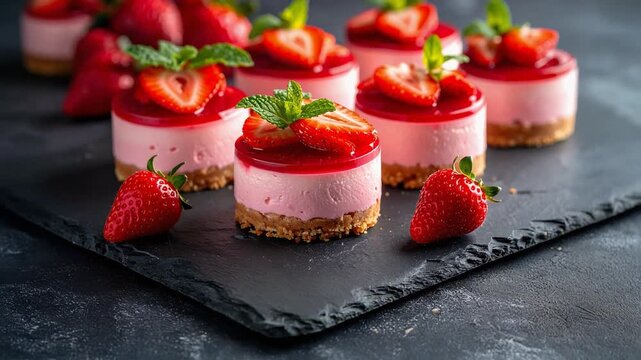 赤い果実を飾った層状ケーキが洗練された甘味を演出