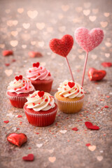 Valentine&rsquo;s Day cupcakes with heart decorations